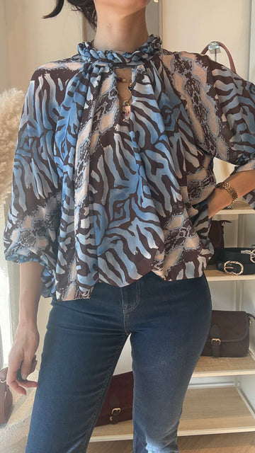 Blusa Charlotte Animalier Azzurra