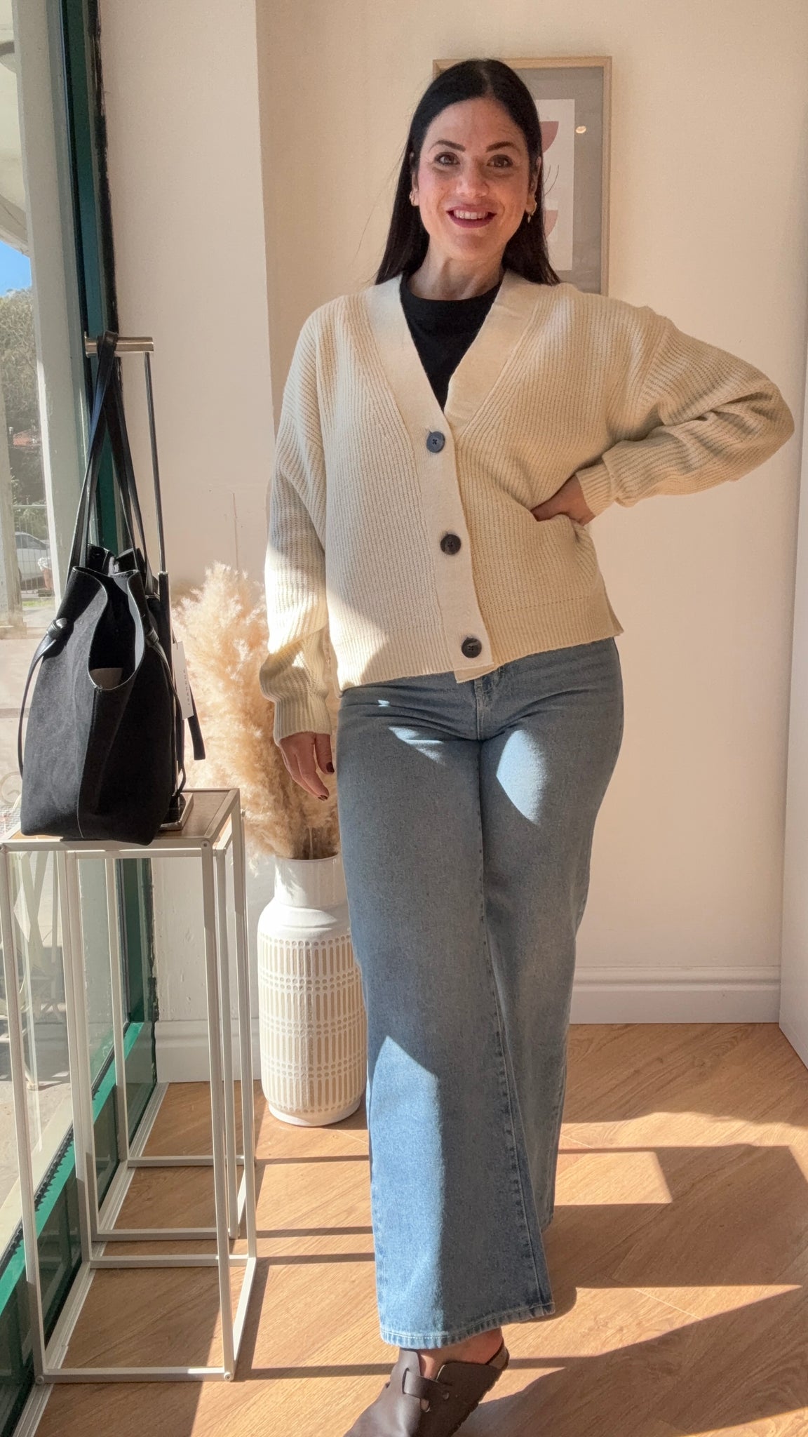 Cardigan bottoni panna